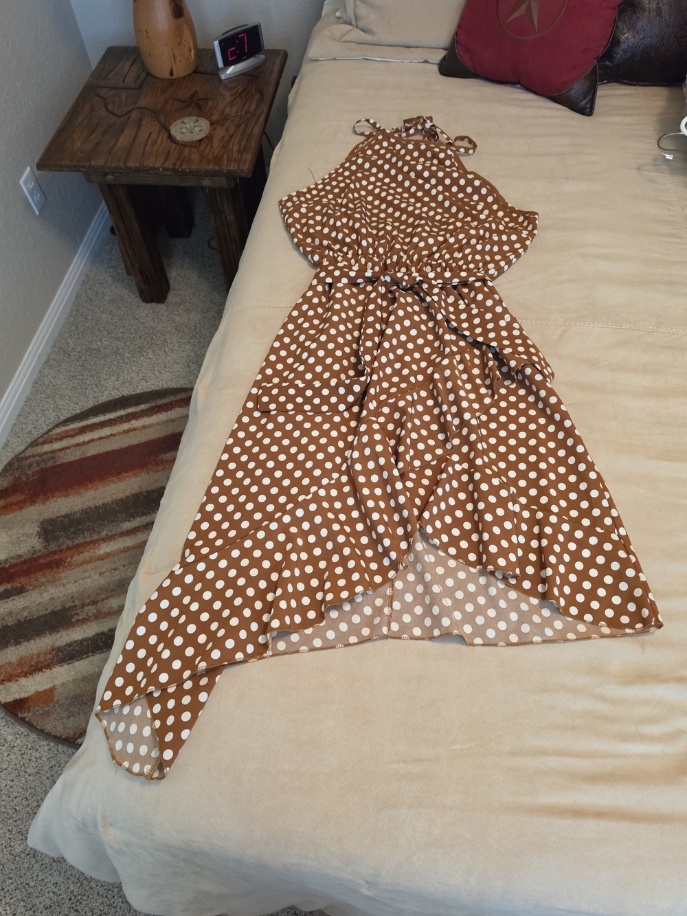 Polka Dot Halter Midi Dress in Brown